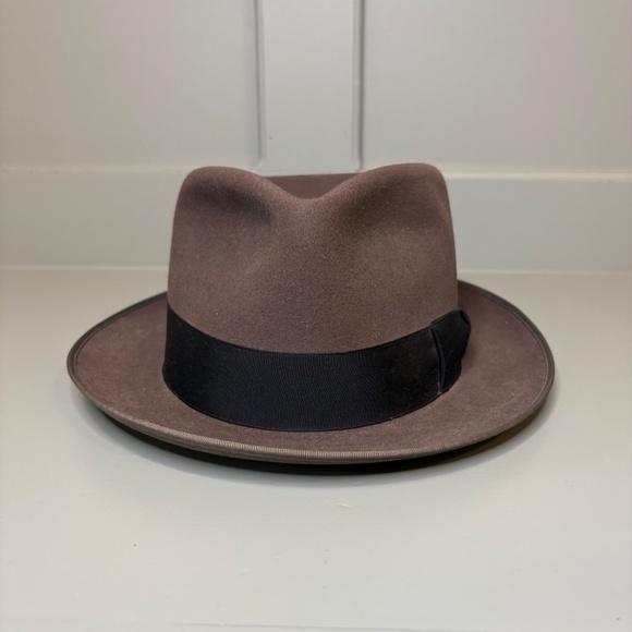 Vintage 1950s Creighton Fedora Classic Style Brown with Black Band Long Oval - Picture 4 of 7